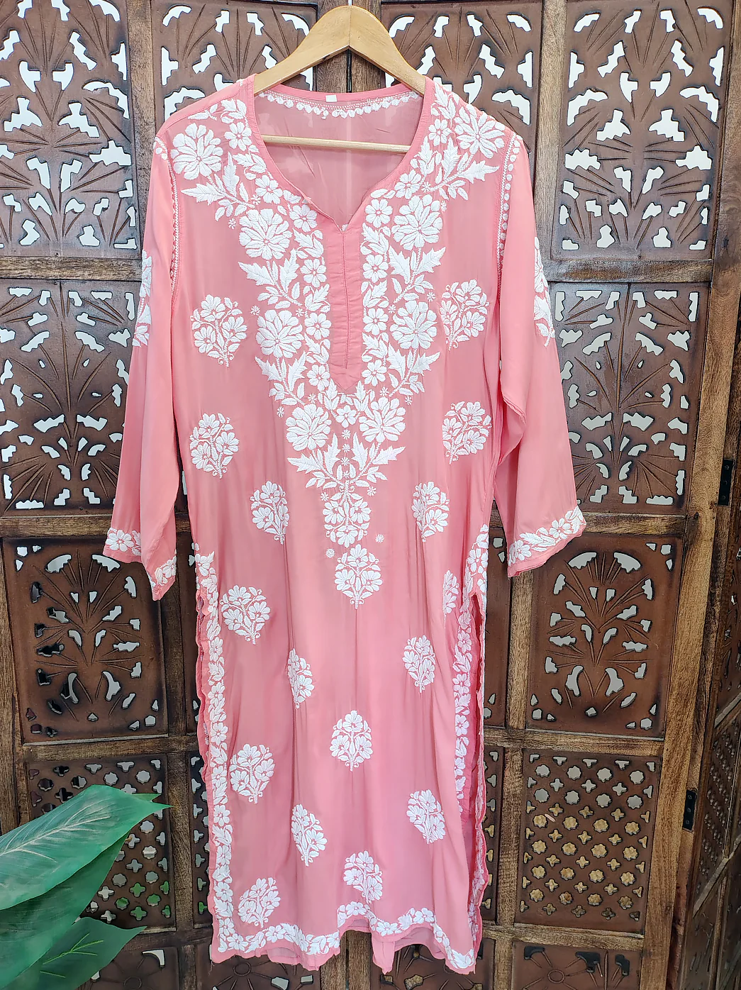 Peach Modal Chikankari Straight Kurti - Image 2