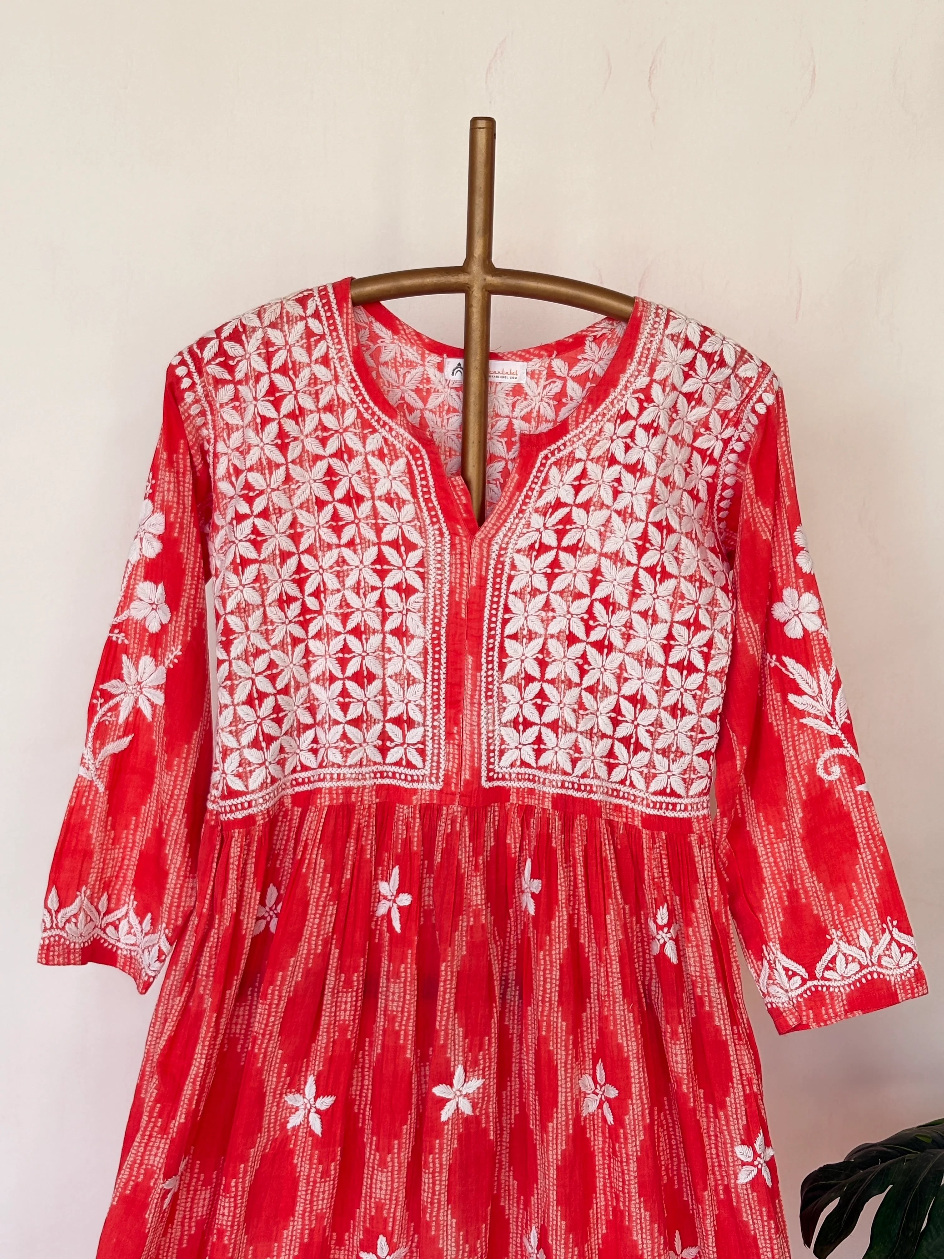 Peach Mulmul Chikankari Anarkali Kurta - Image 7