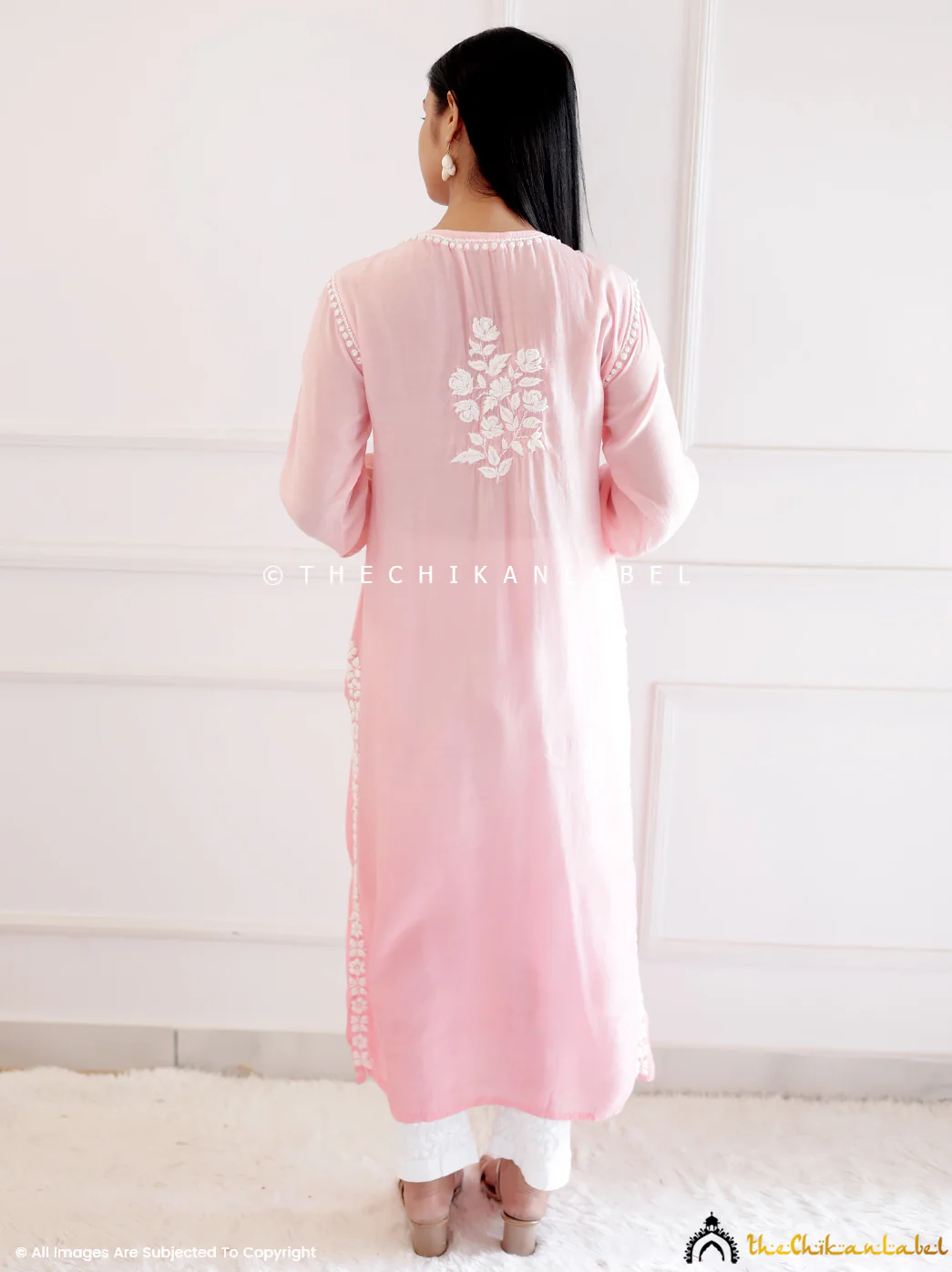 Peach Muslin Chikankari Straight Kurti - Image 3