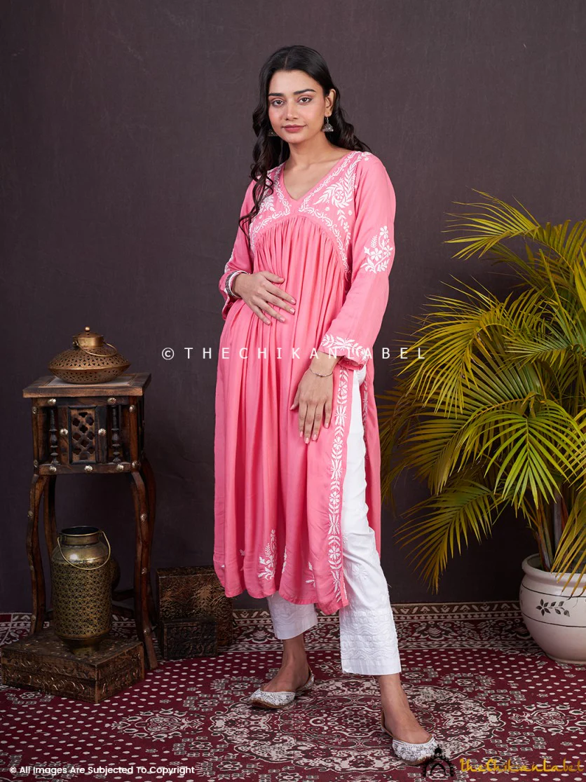 Nayra Modal Chikankari Anarkali -Peach - Image 4