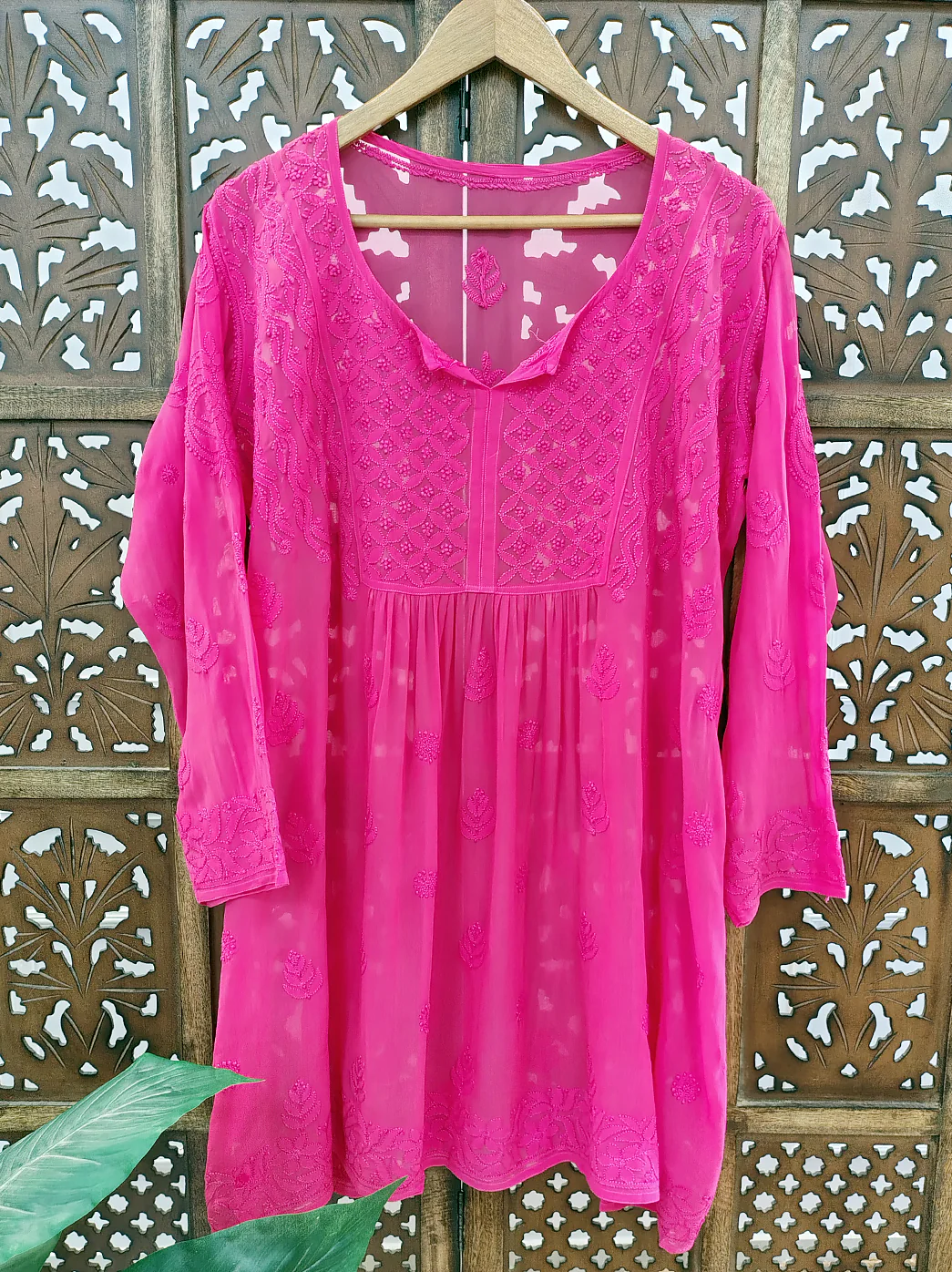 Peach Viscose Chikankari Short Top - Image 2