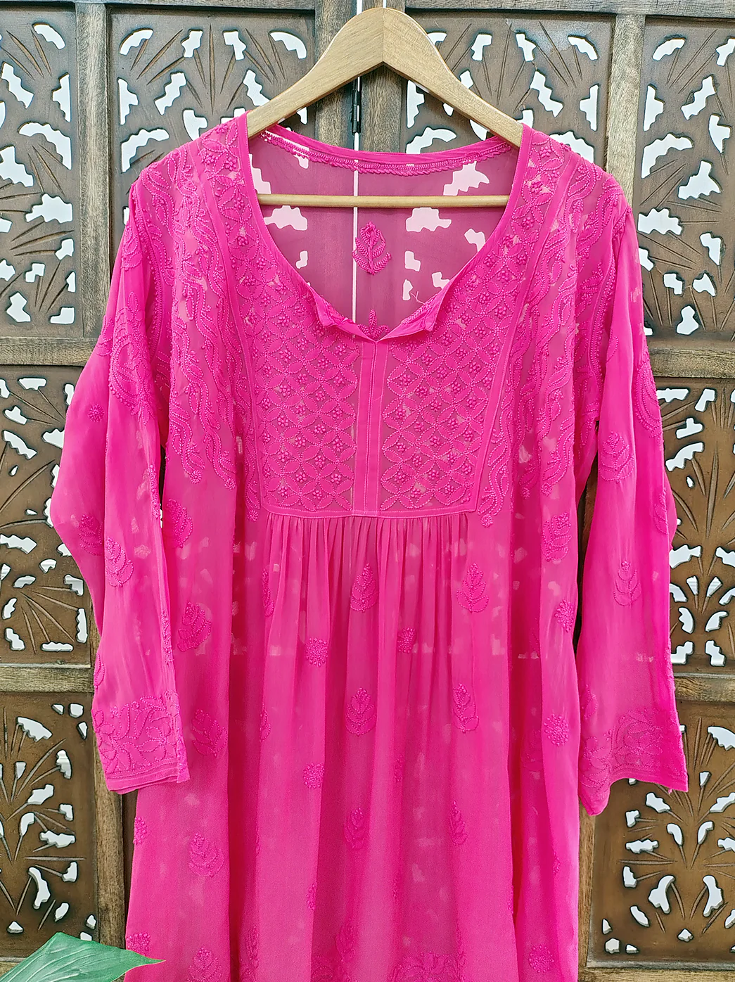 Peach Viscose Chikankari Short Top - Image 3
