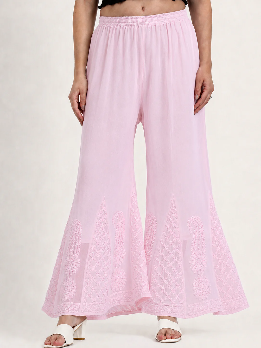 Baby Pink Areeba Georgette Chikankari Sharara