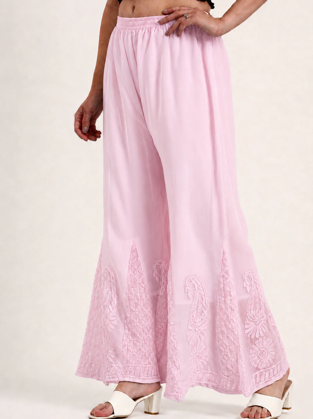 Baby Pink Areeba Georgette Chikankari Sharara - Image 2