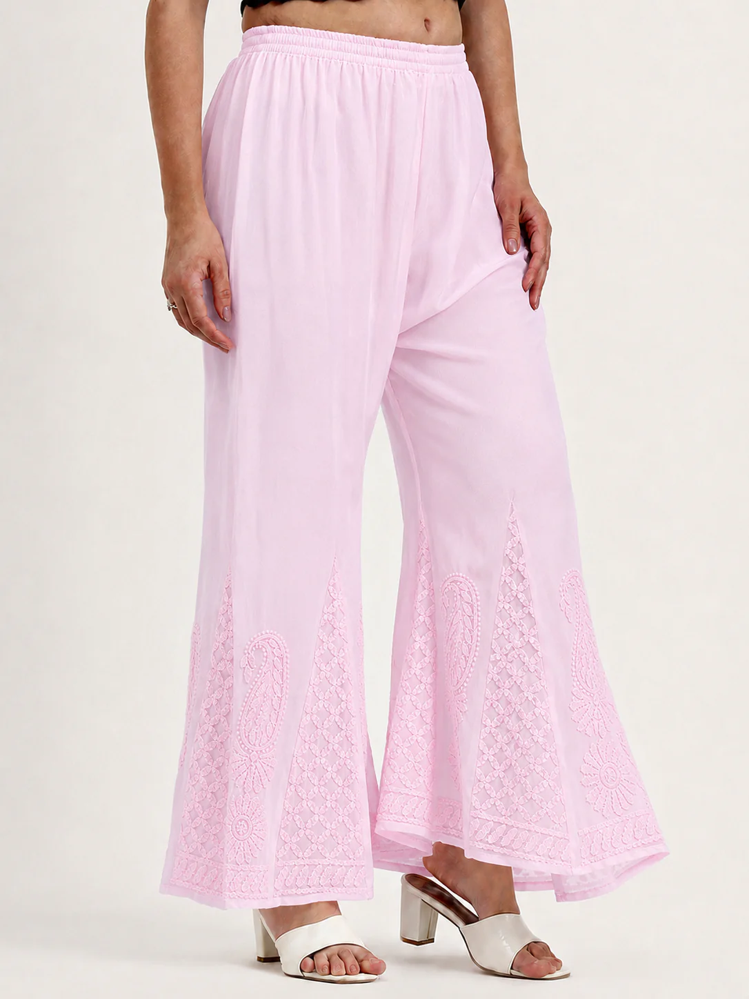 Baby Pink Areeba Georgette Chikankari Sharara - Image 3