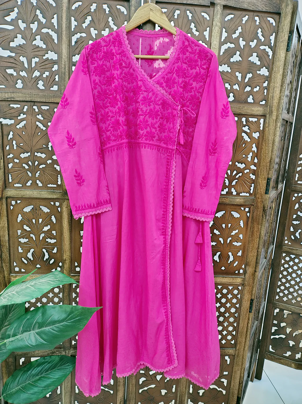 Pink Cotton Chikankari Angrakha - Image 2
