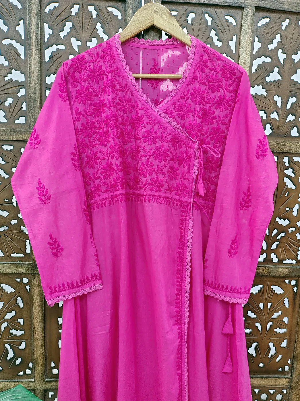 Pink Cotton Chikankari Angrakha - Image 3