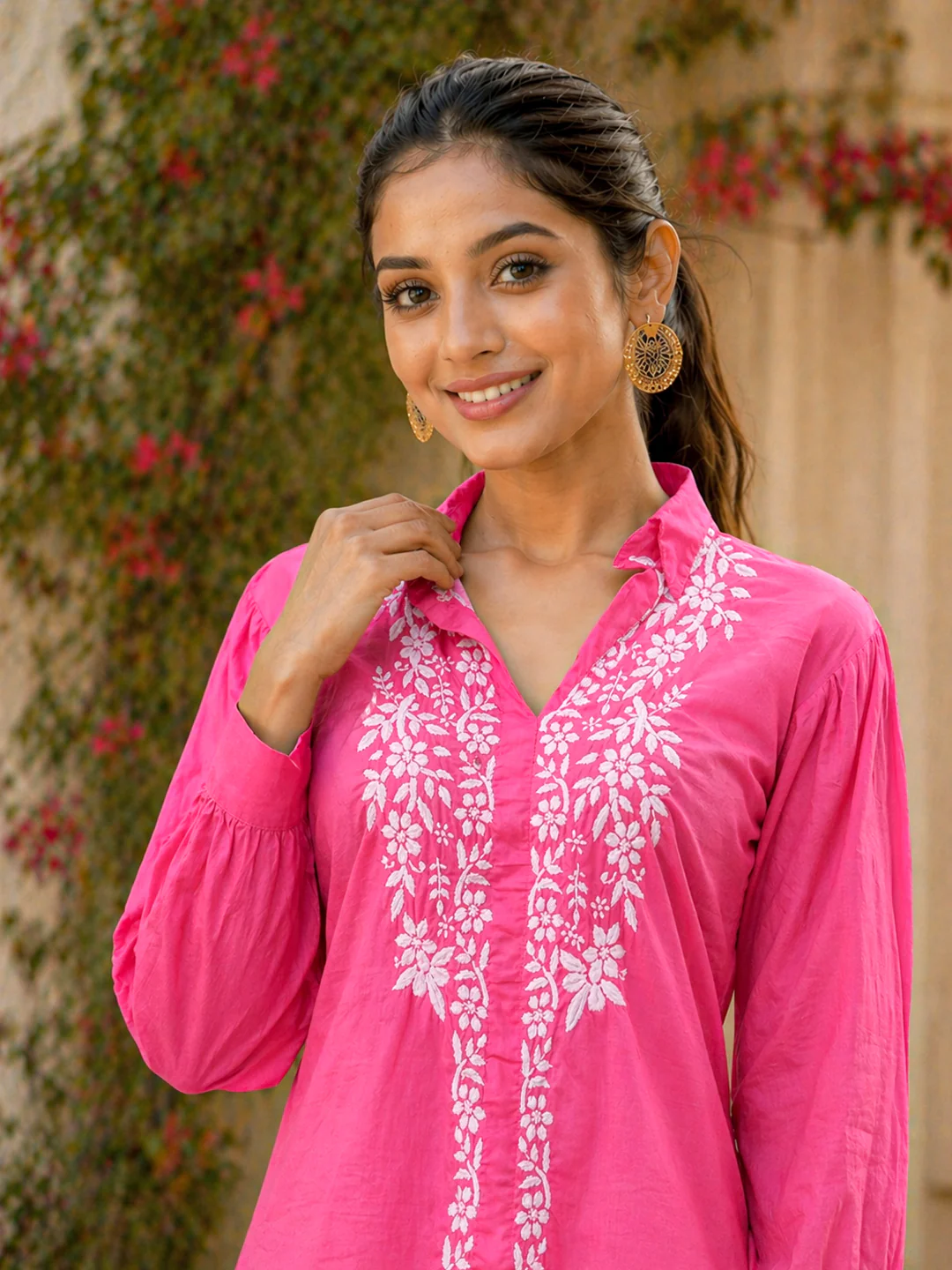 Drisha Mulmul Cotton Chikankari Shirt - Pink - Image 2