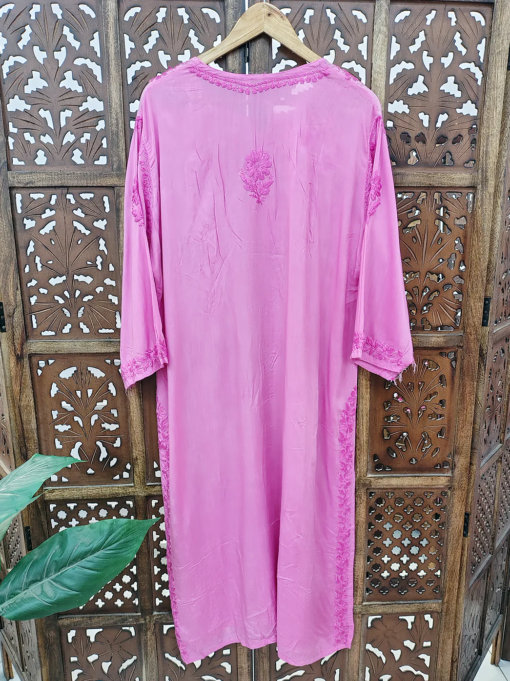 Pink Modal Chikankari Straight Kurti - Image 4
