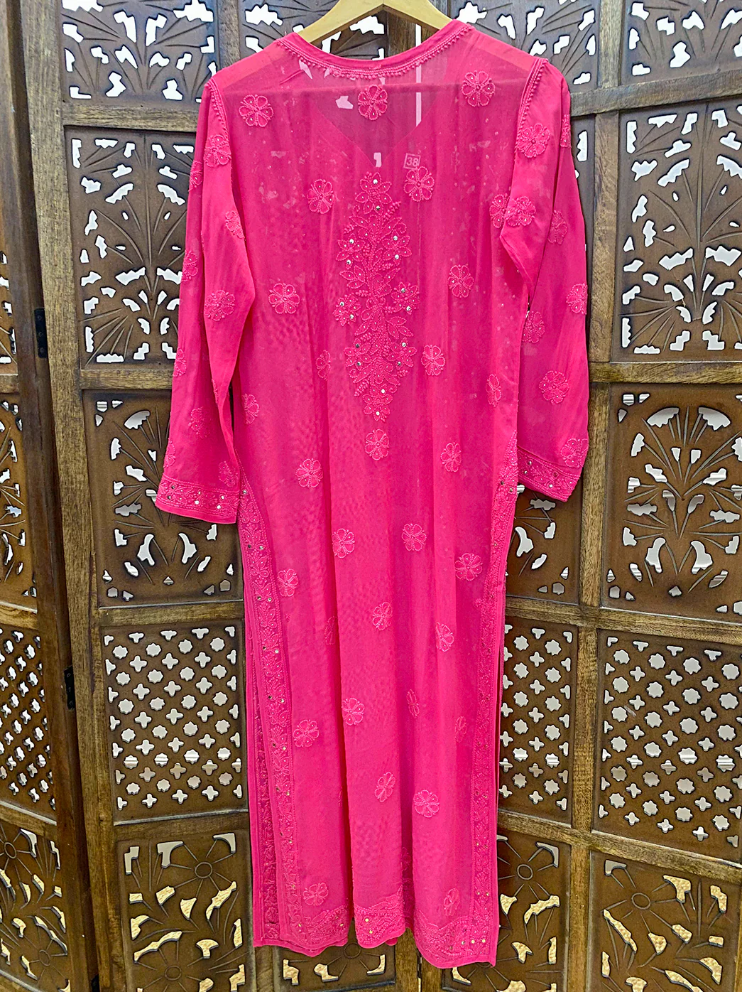 Pink Viscose Chikankari Straight Kurti - Image 4