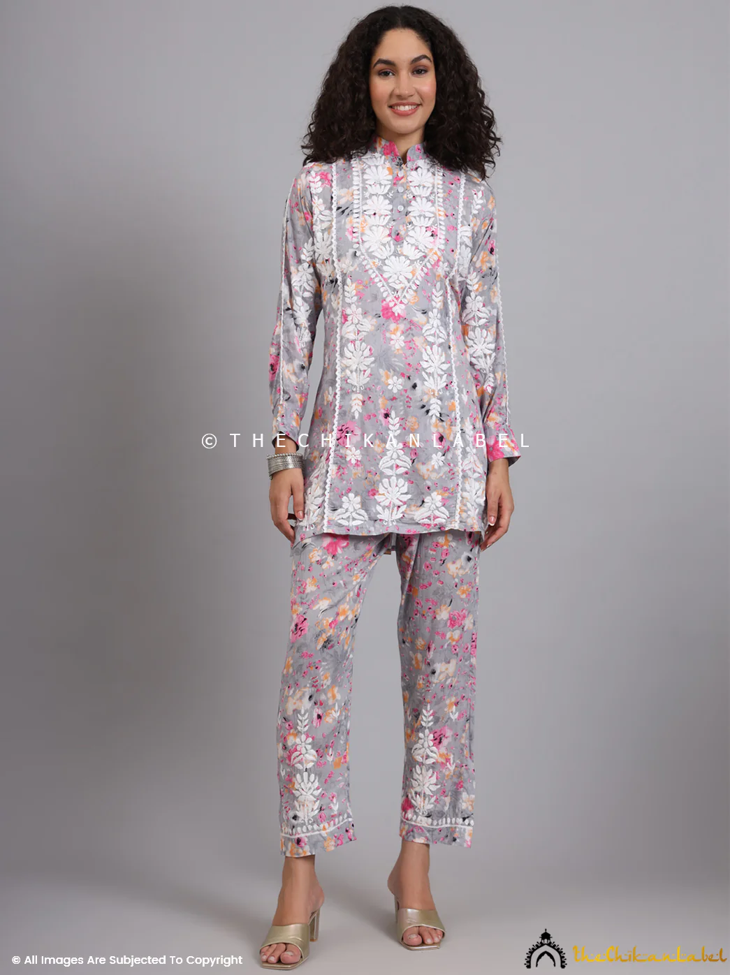 Yashi Mulmul Printed Chikankari Co-ord Set - Pink