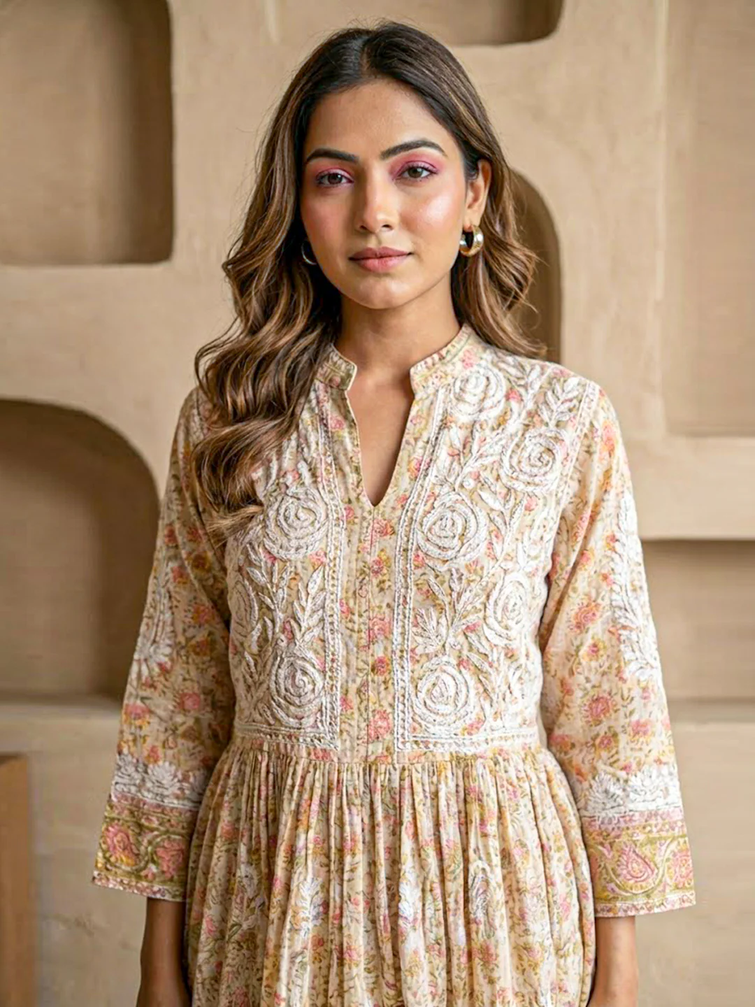 Pista Green Mulmul Chikankari Anarkali Kurti - Image 2