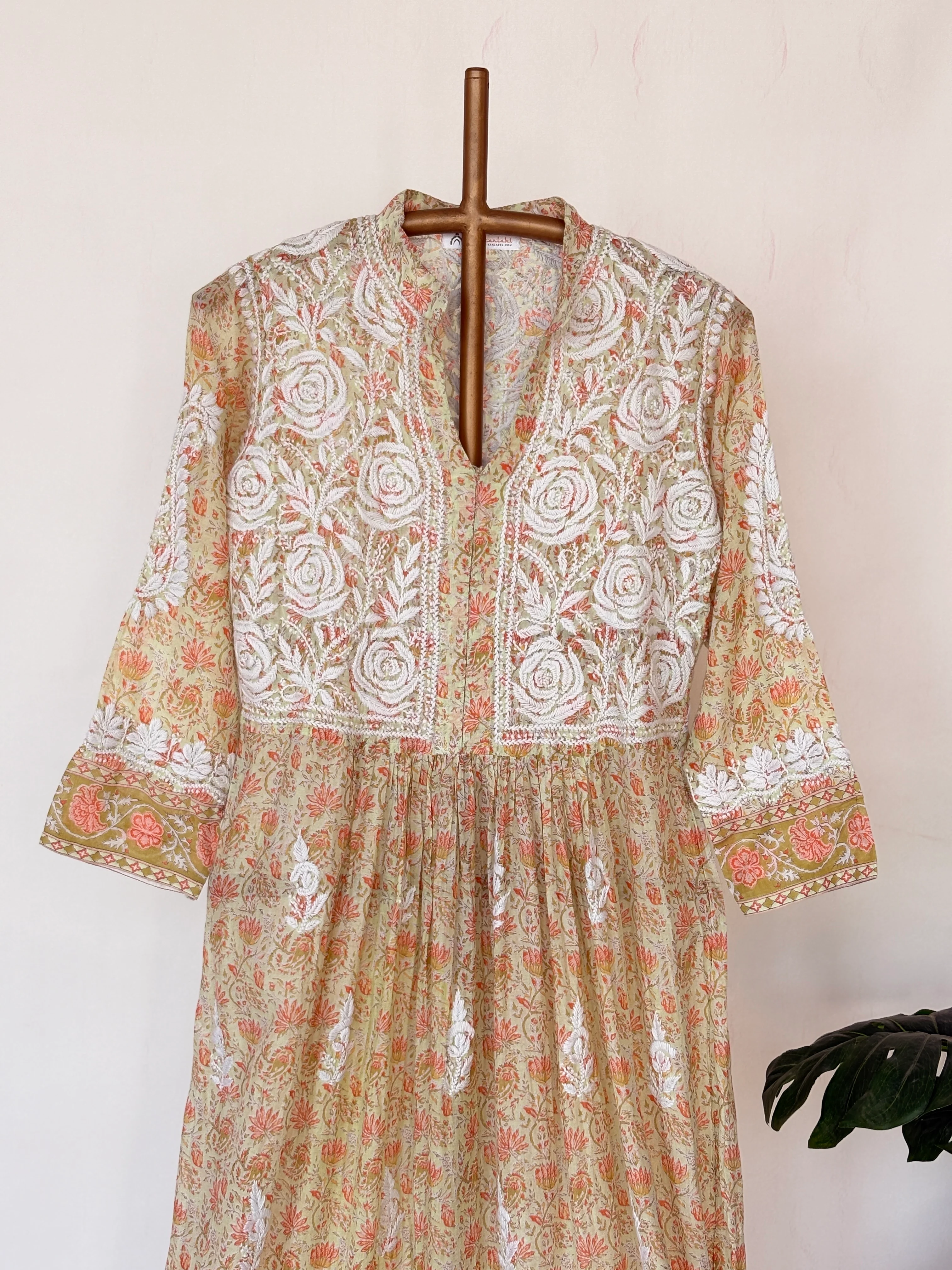 Pista Green Mulmul Chikankari Anarkali Kurti - Image 5