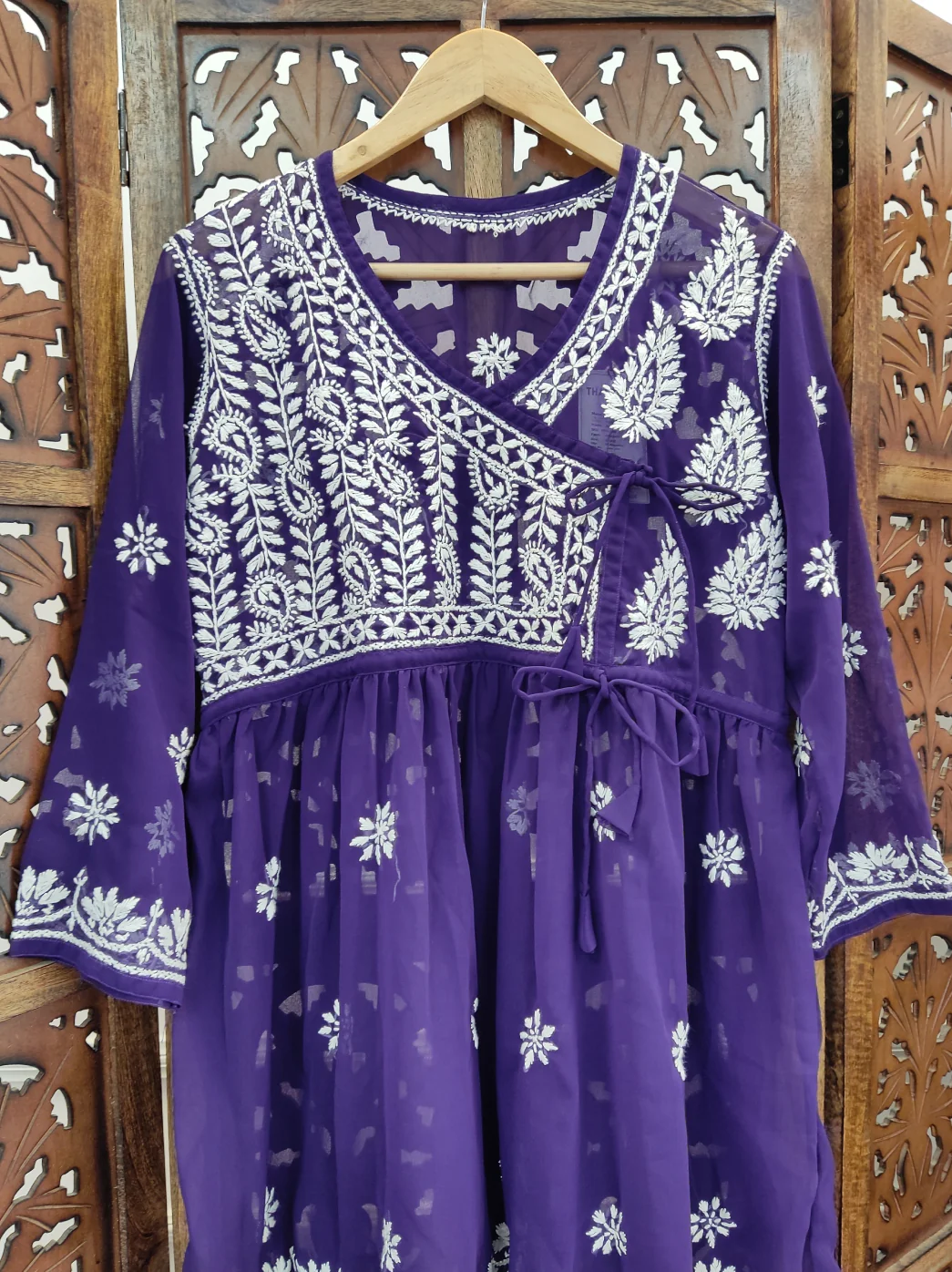 Purple Georgette Chikankari Short Angarkha - Image 3
