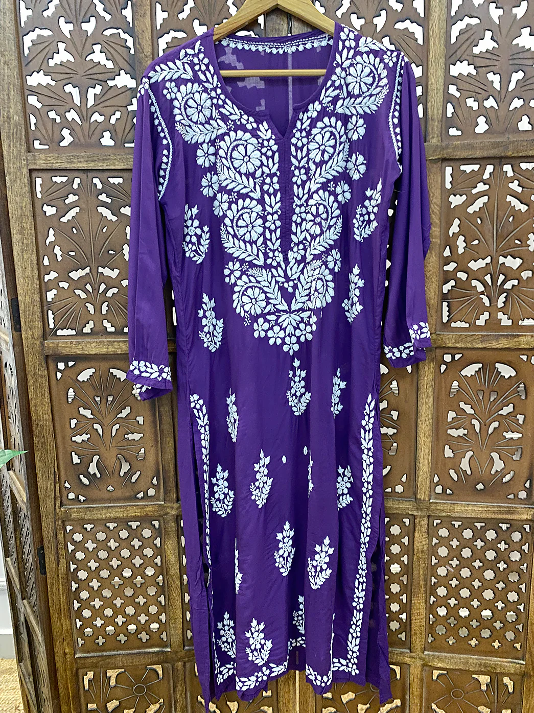 Purple Modal Chikankari Straight Kurti - Image 2