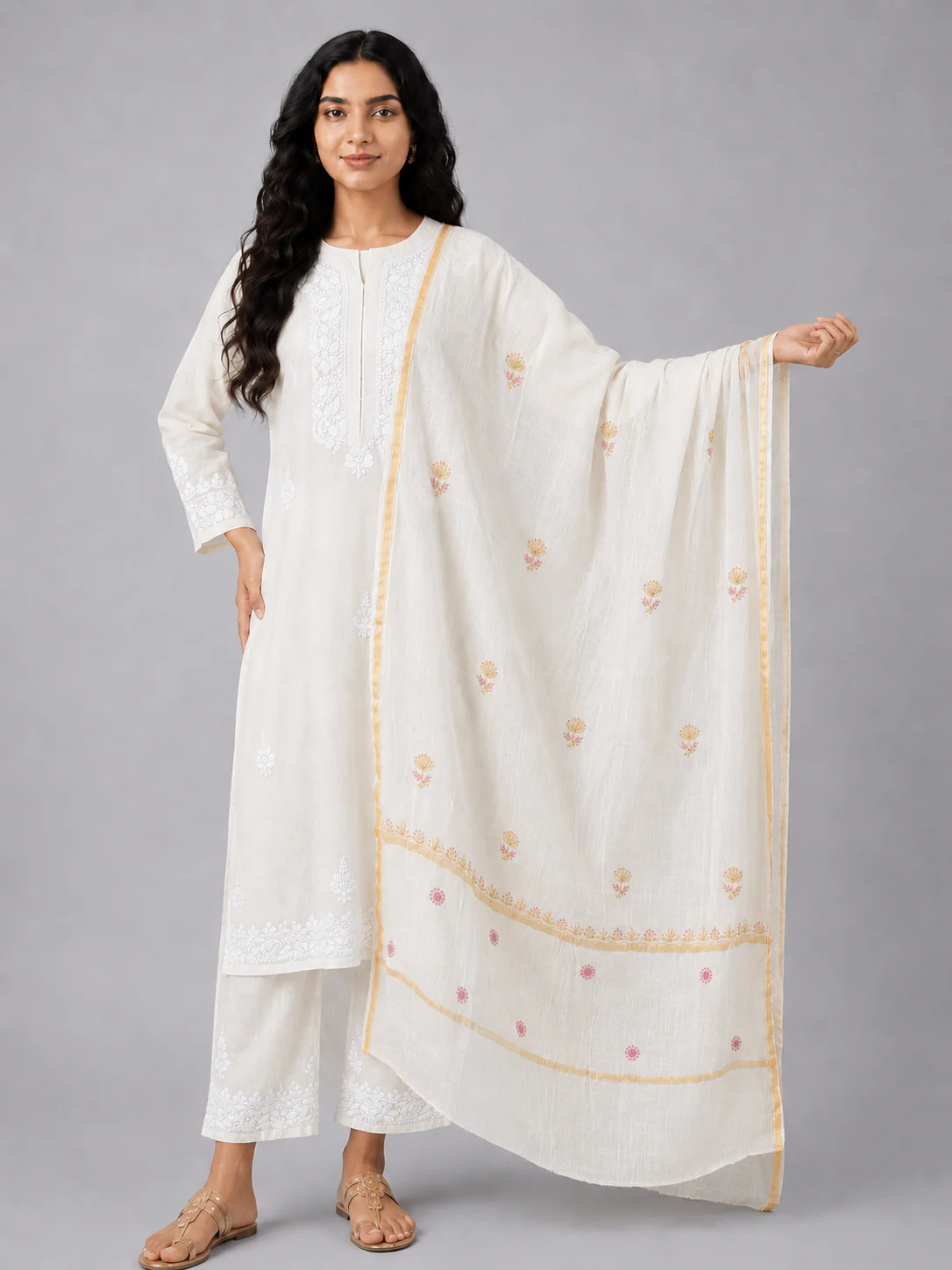 Purple Mul Chanderi Chikankari Dupatta - Image 3