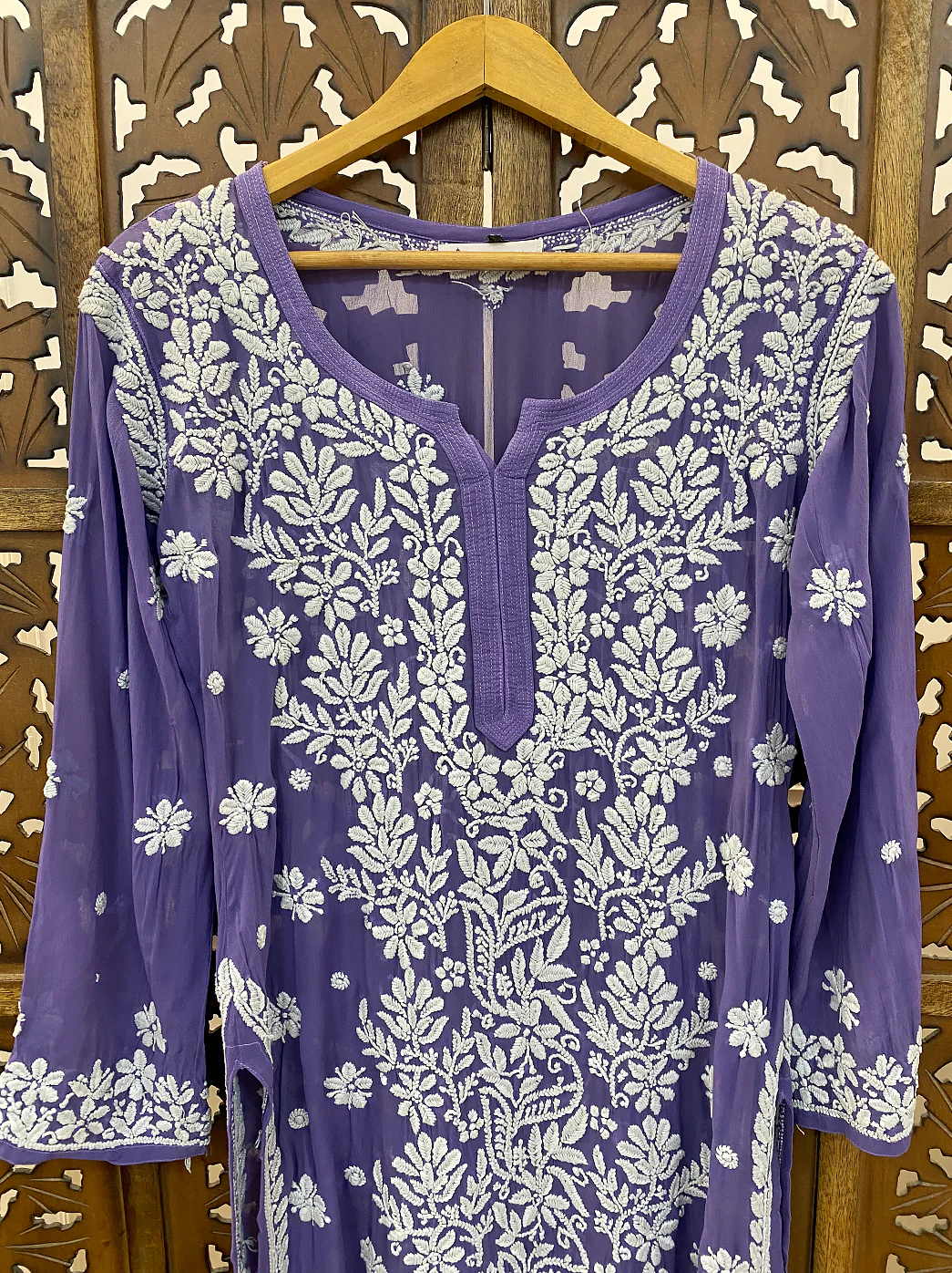 Purple Viscose Chikankari Straight Kurta - Image 3