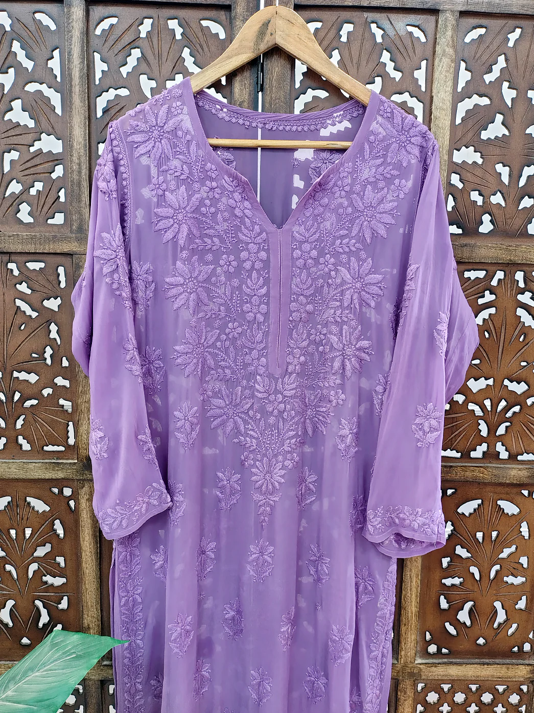 Purple Viscose Chikankari Straight Kurti - Image 3