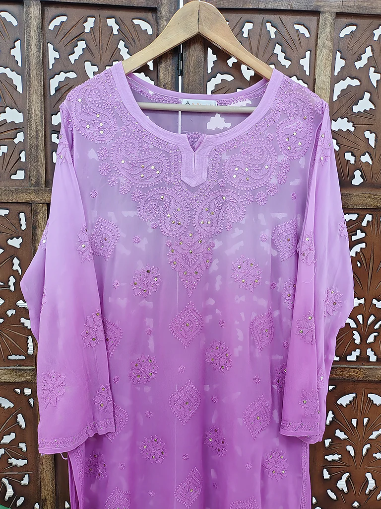 Purple Viscose Chikankari Top - Image 3