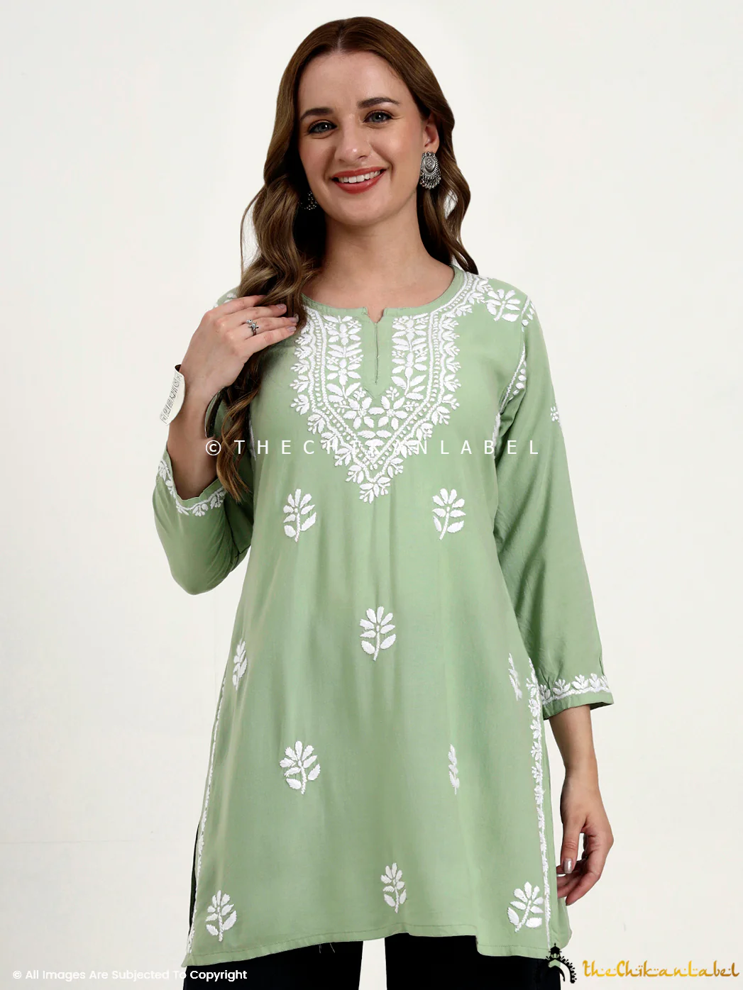 Ragavi Rayon Chikankari Short Top - Pista Green