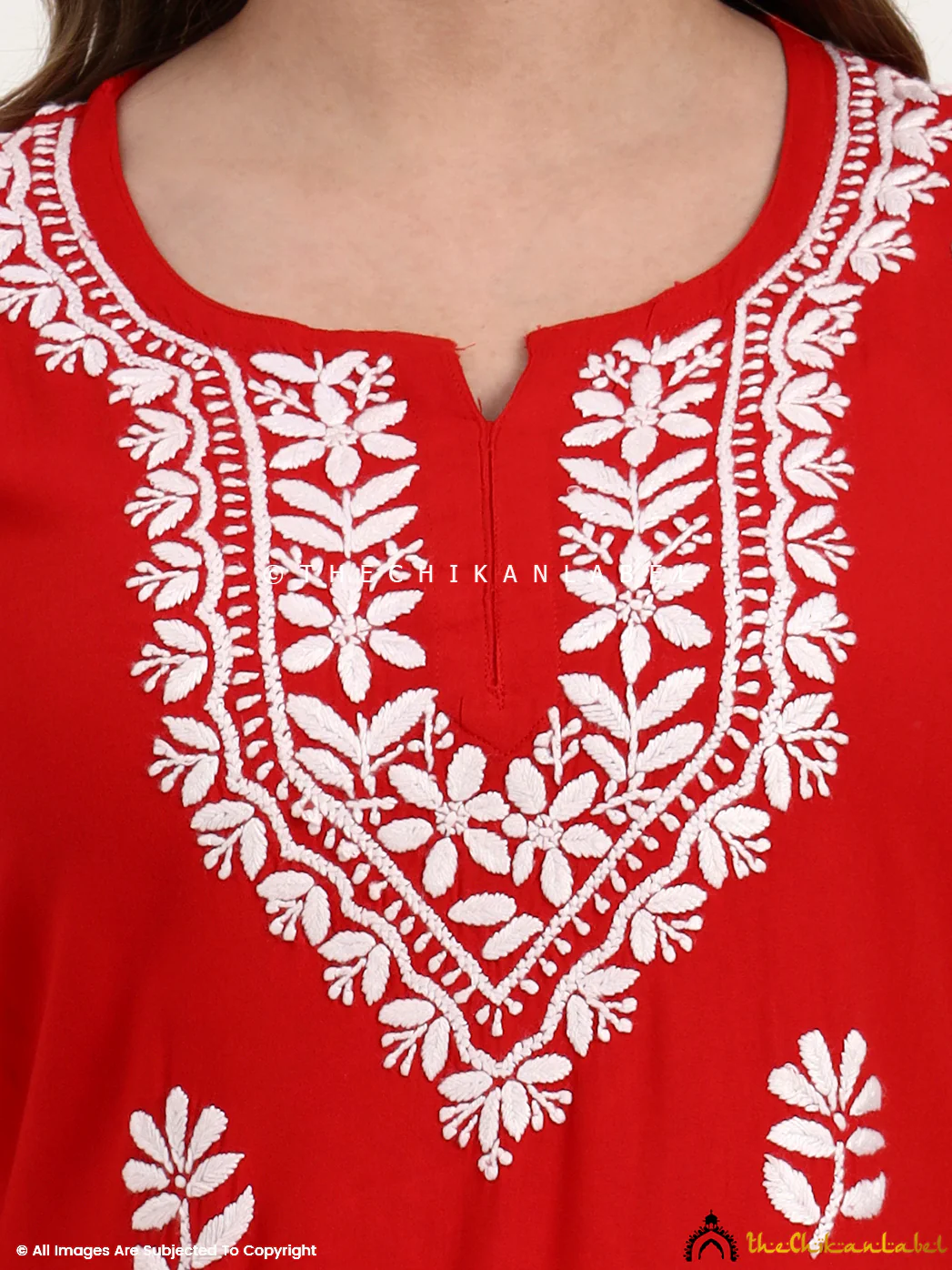 Ragavi Rayon Chikankari Short Top - Red - Image 2