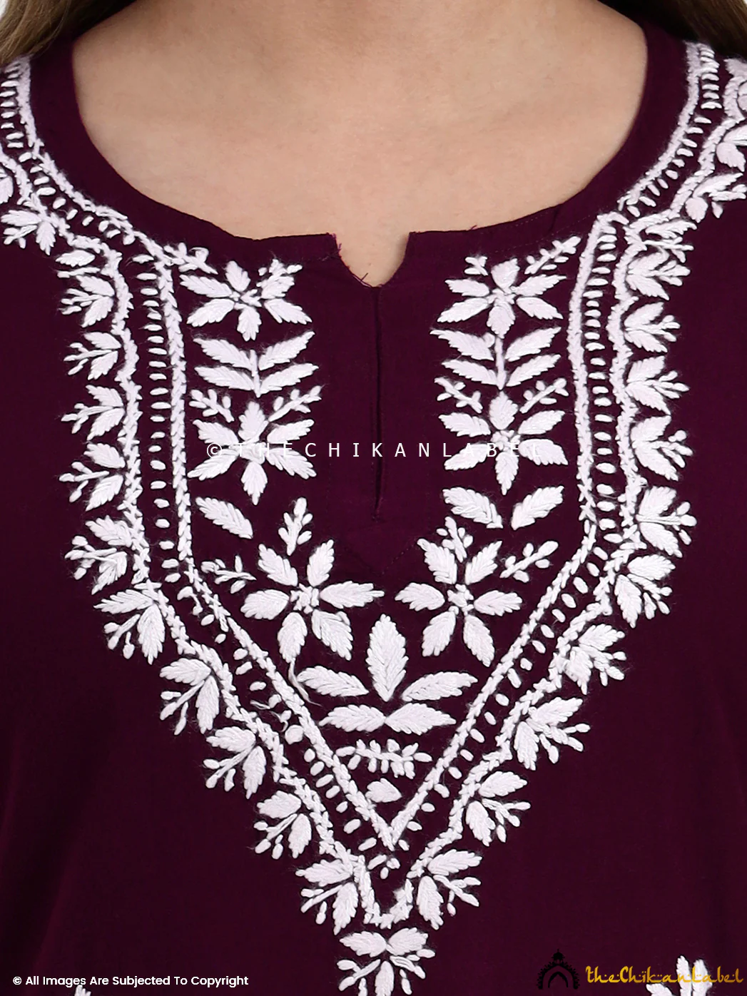 Ragavi Rayon Chikankari Short Top - Wine - Image 2