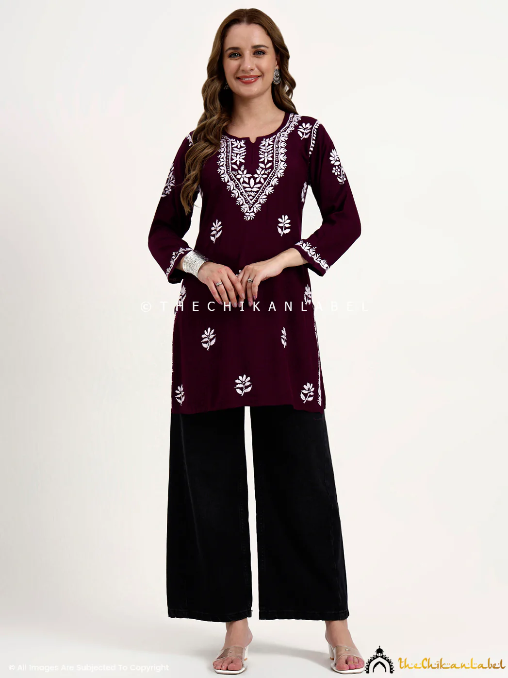 Ragavi Rayon Chikankari Short Top - Wine - Image 4