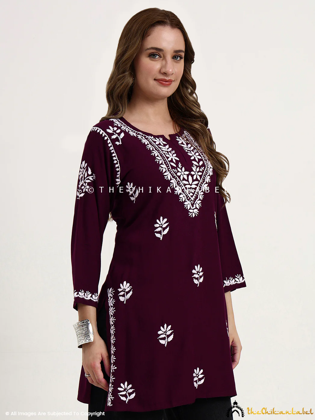 Ragavi Rayon Chikankari Short Top - Wine - Image 5