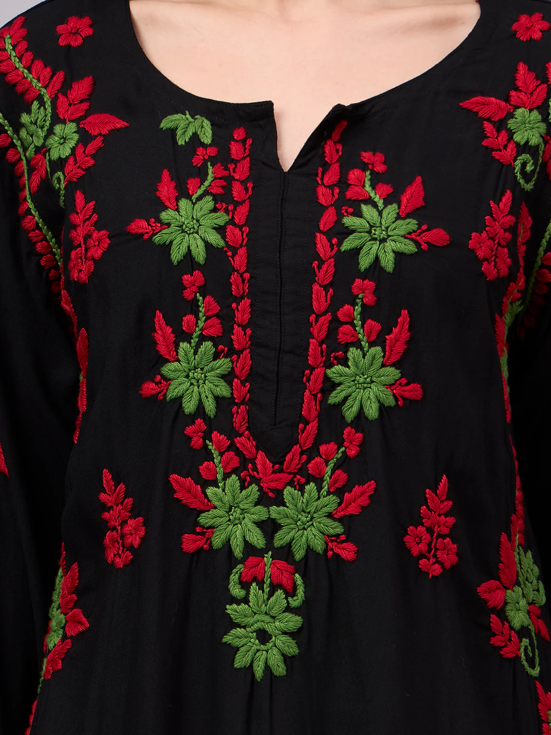 Rania Rayon Chikankari Straight Kurta - Red - Image 2