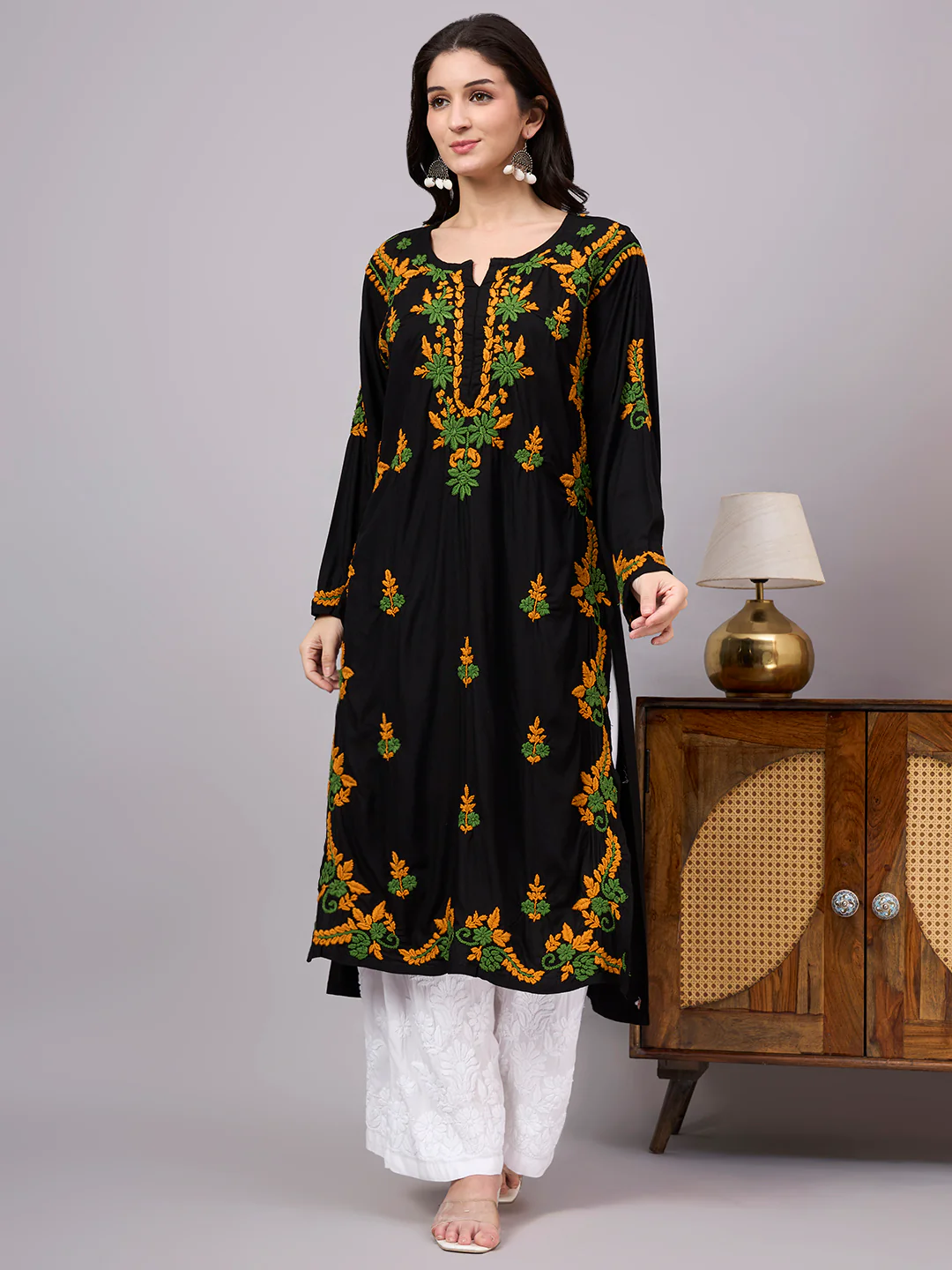 Rania Rayon Chikankari Straight Kurta - Yellow
