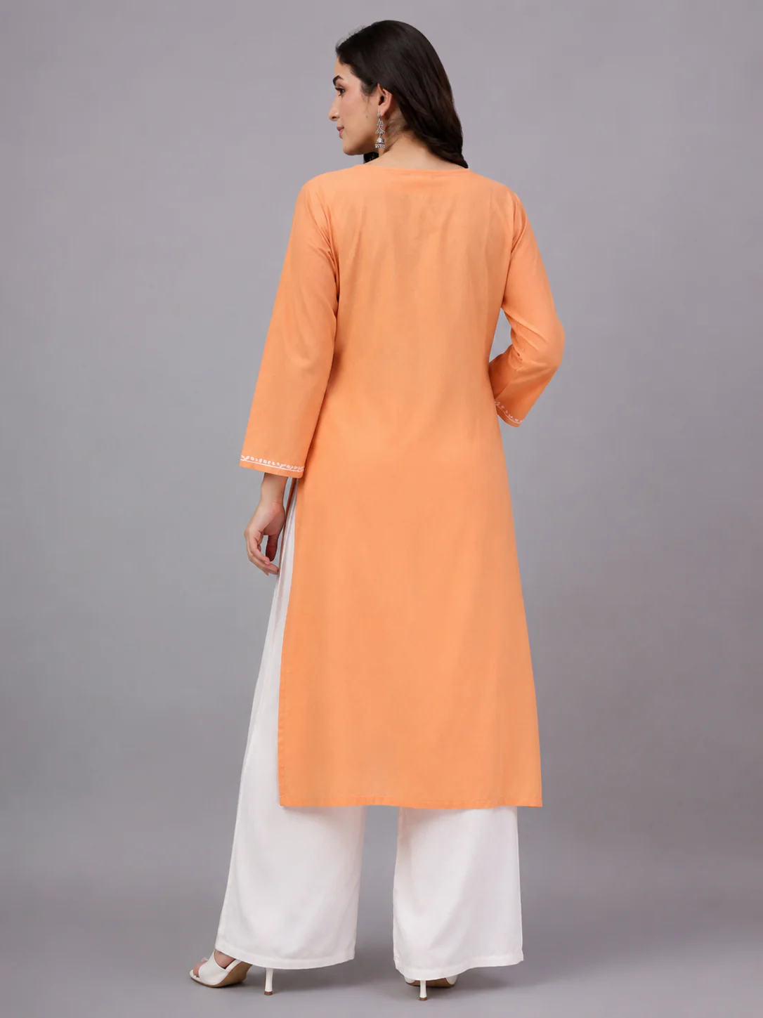 Ranya Rayon Chikankari Straight Kurti - Orange - Image 5