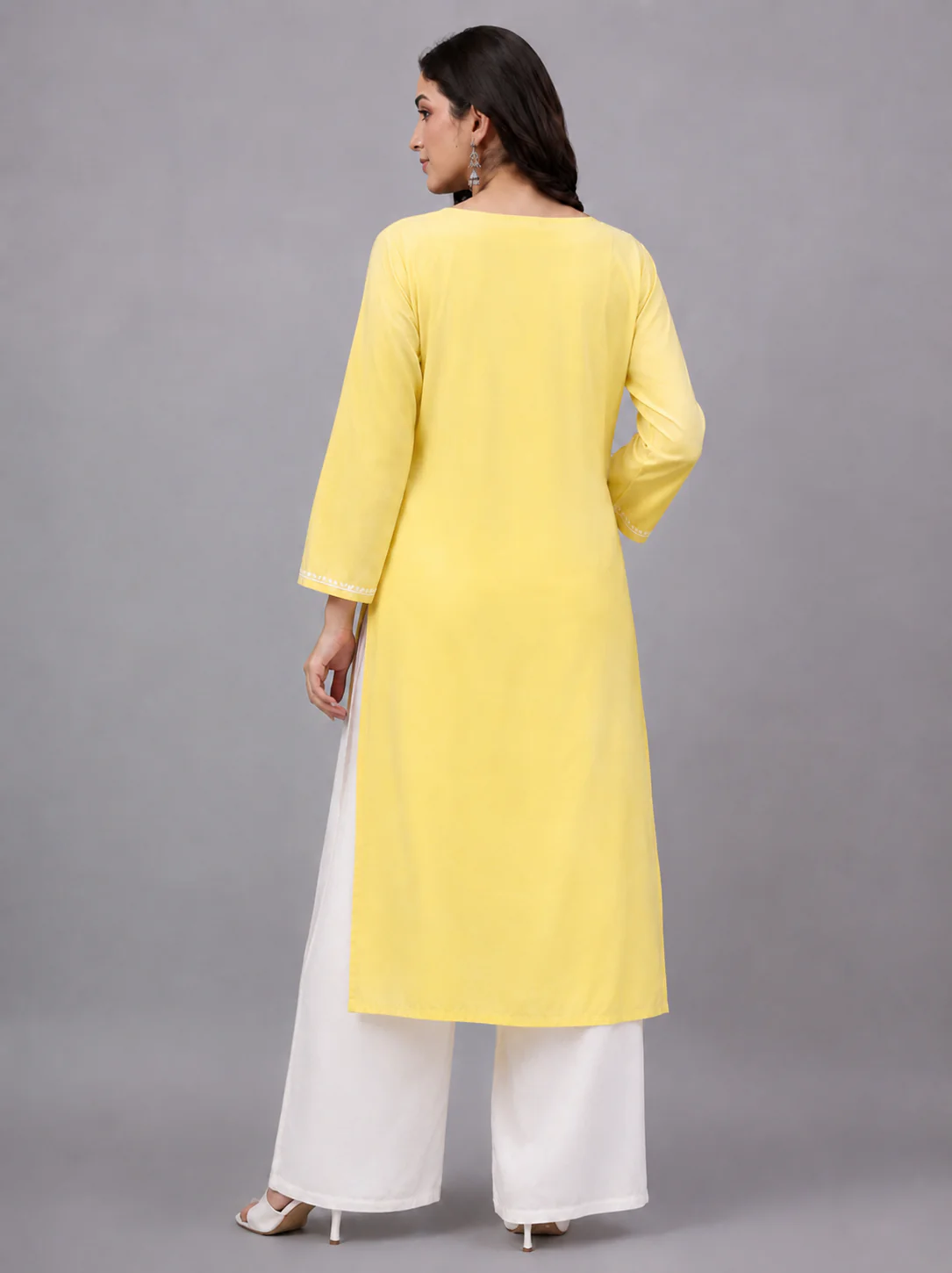 Ranya Rayon Chikankari Straight Kurti - Yellow - Image 5