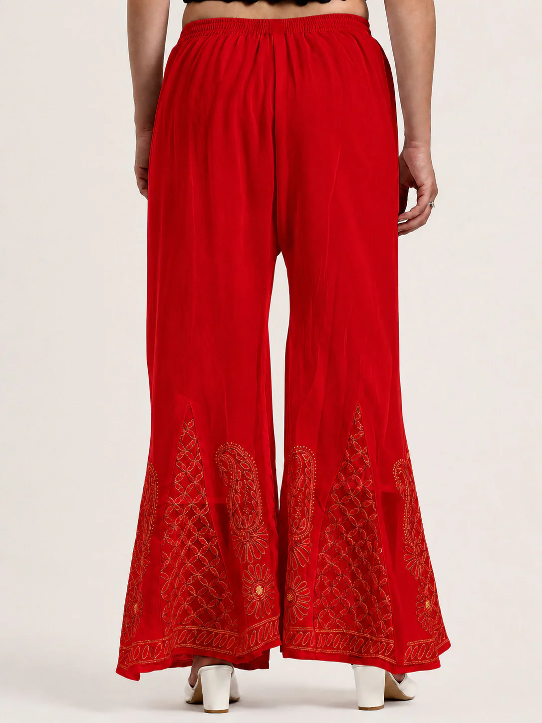 Red Areeba Georgette Chikankari Sharara - Image 4