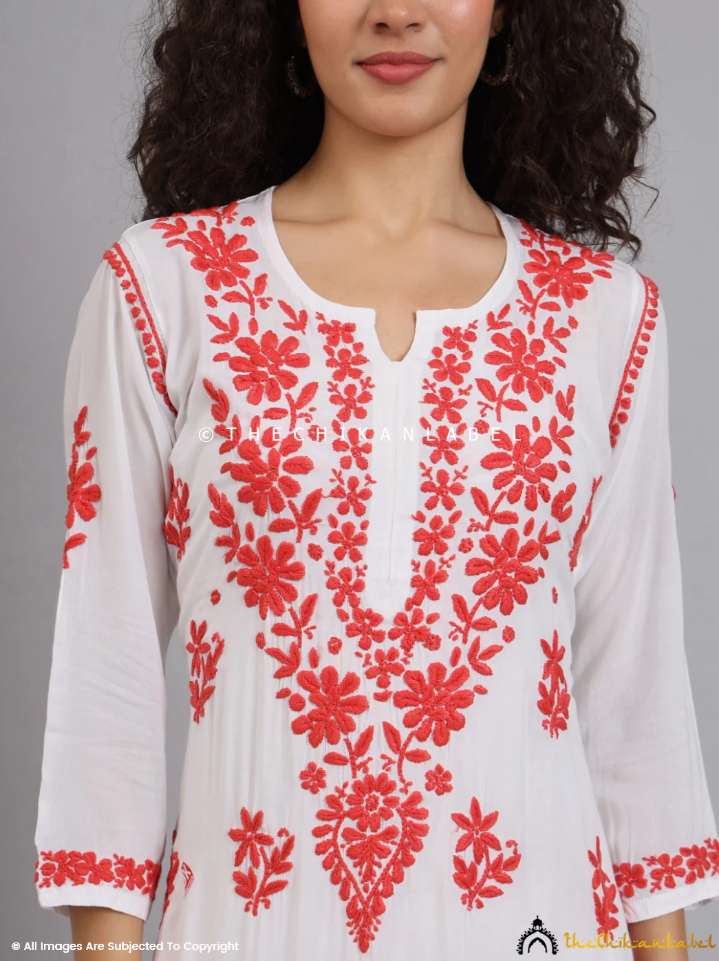 Jugni Modal Chikankari Straight Kurti - Red - Image 2