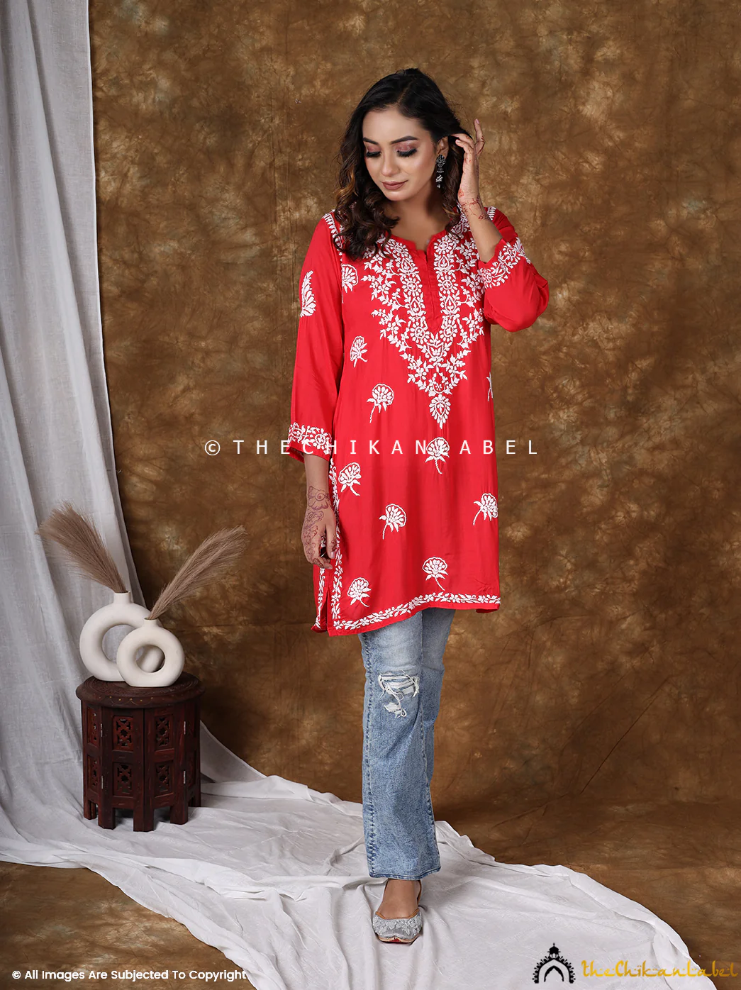 Red Modal Chikankari Short Top