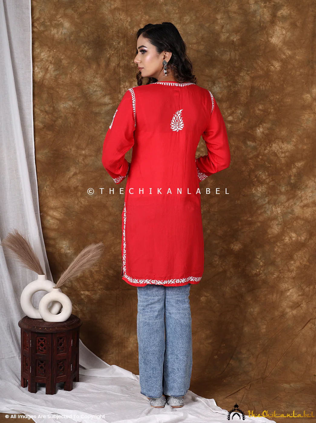 Red Modal Chikankari Short Top - Image 3