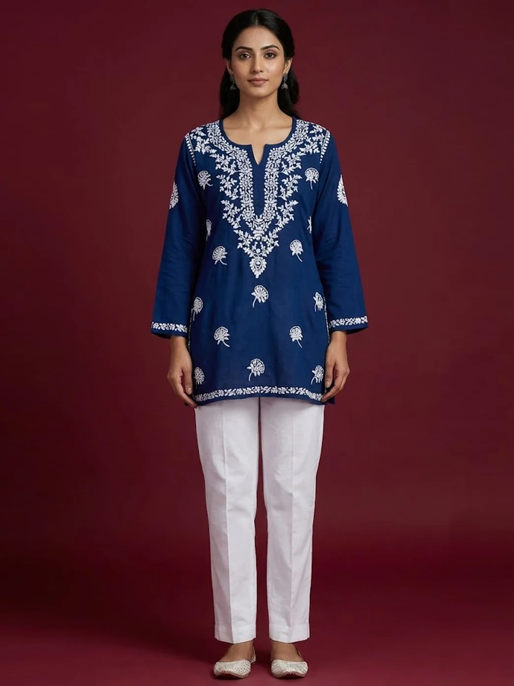 Red Modal Chikankari Short Top - Image 4