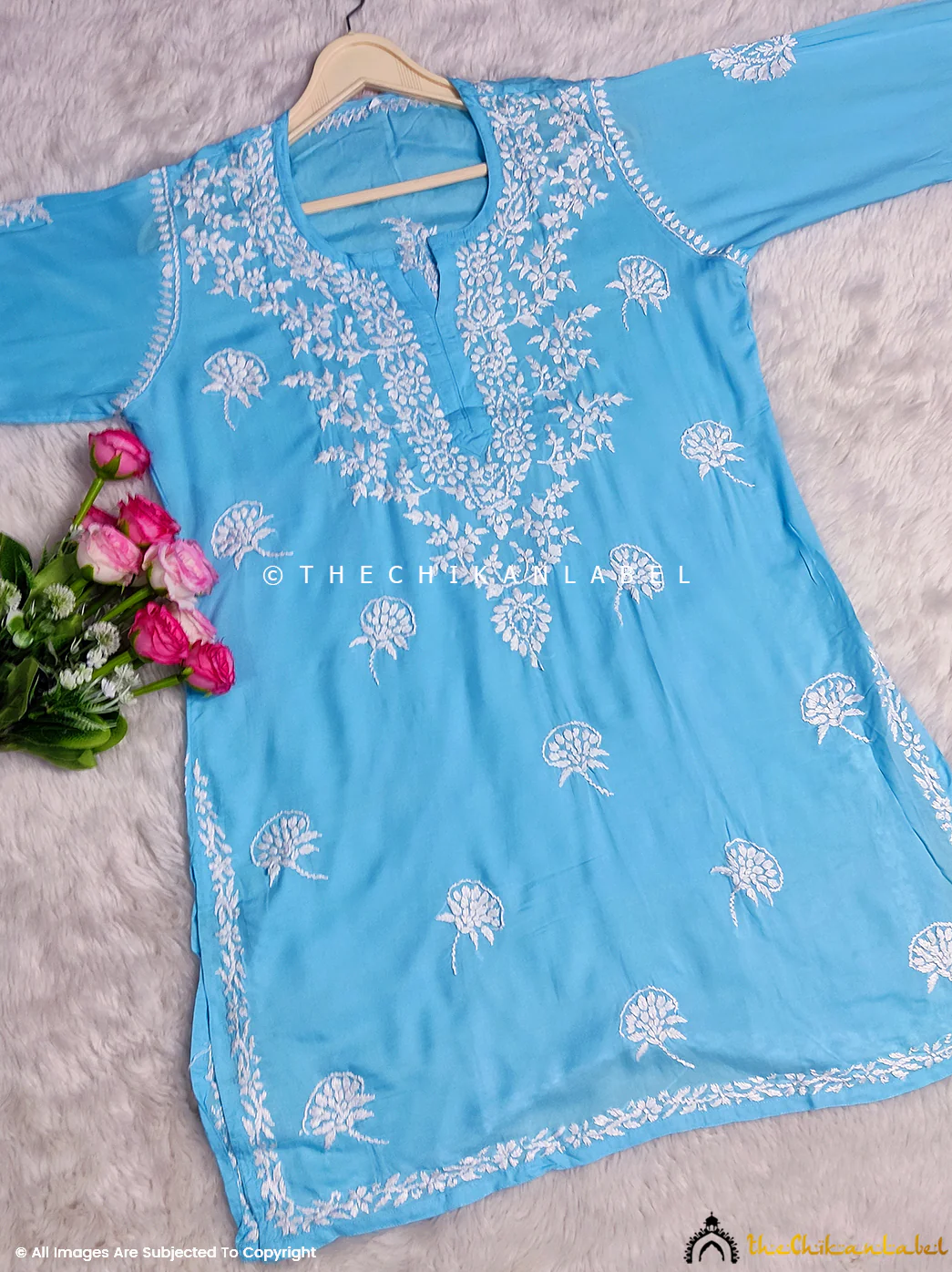 Red Modal Chikankari Short Top - Image 7