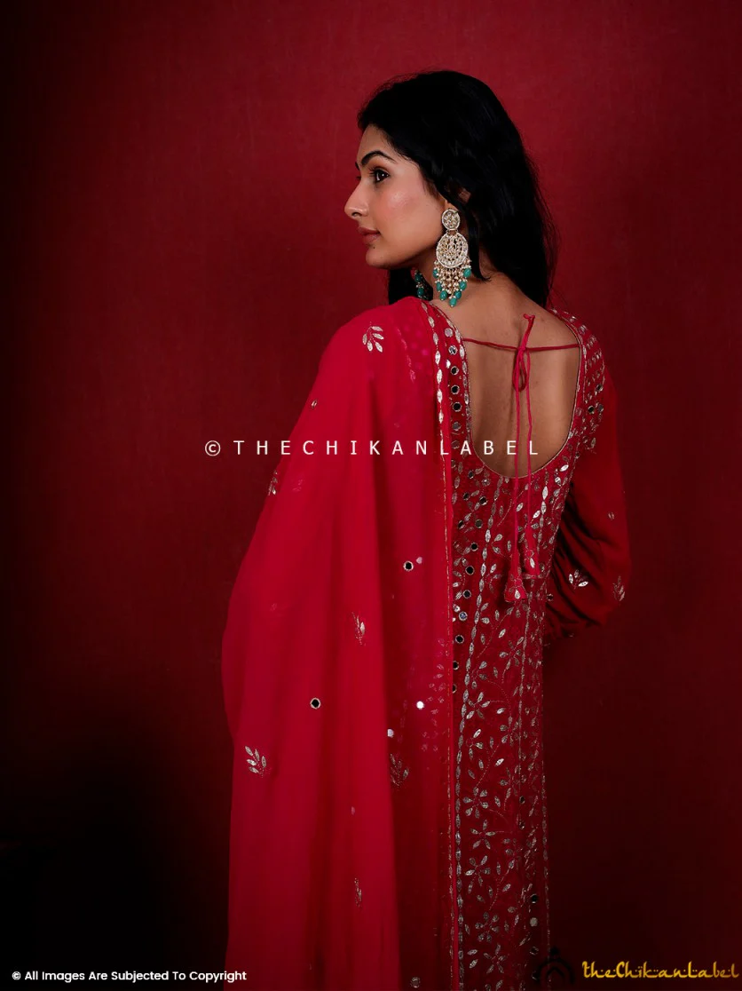 Red Sufiya Viscose Chikankari Anarkali - Image 5