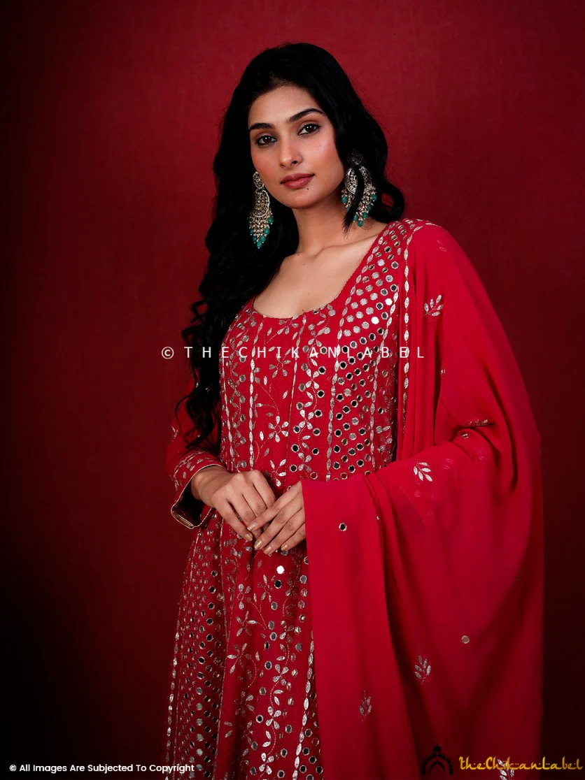Red Sufiya Viscose Chikankari Anarkali - Image 6