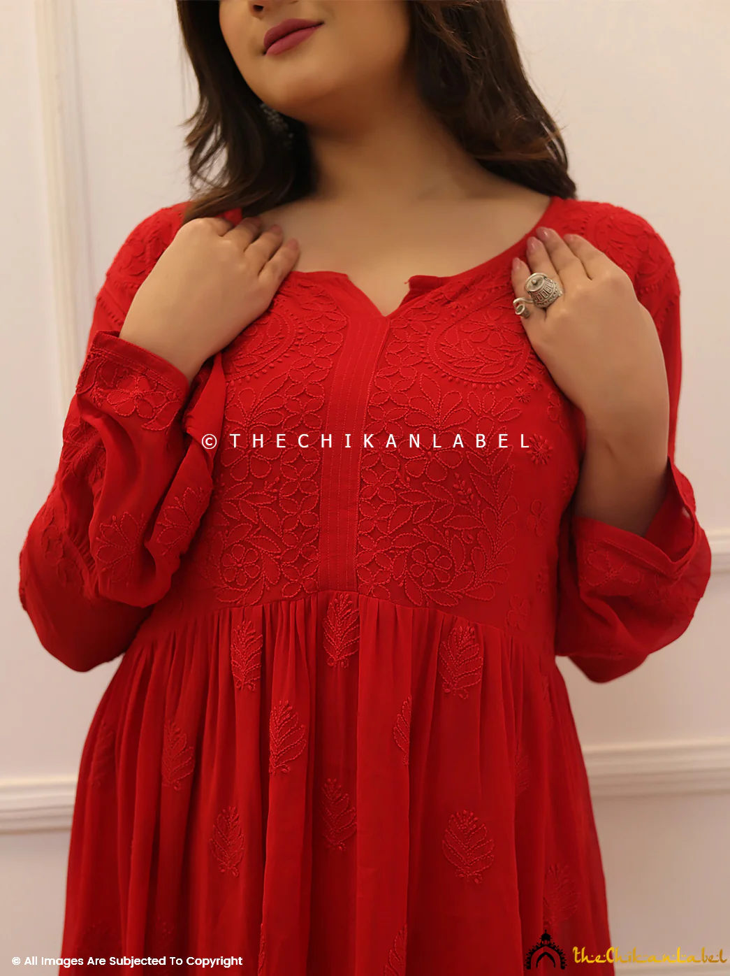 Red Viscose Chikankari Short Top - Image 2