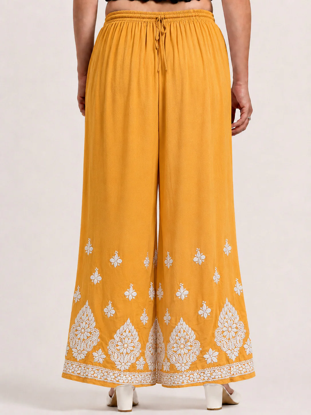 Riva Rayon Chikankari Straight Palazzo - Sunflower Yellow - Image 4