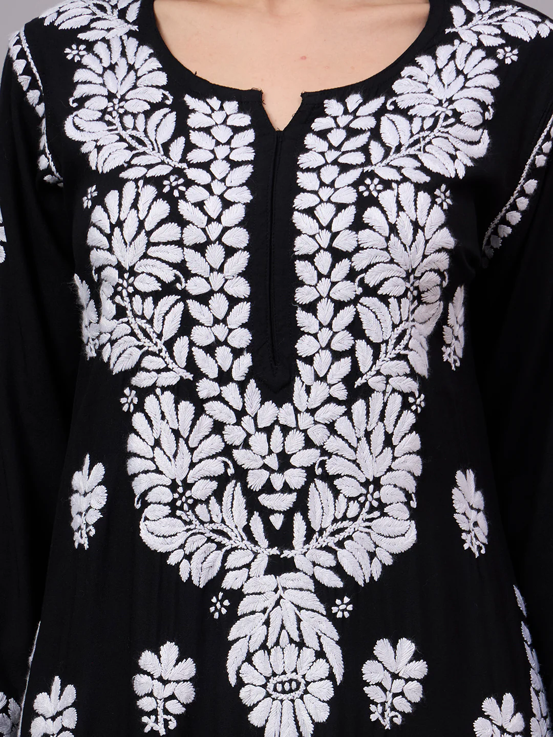 Rubab Rayon Chikankari Straight Kurta - Black - Image 2