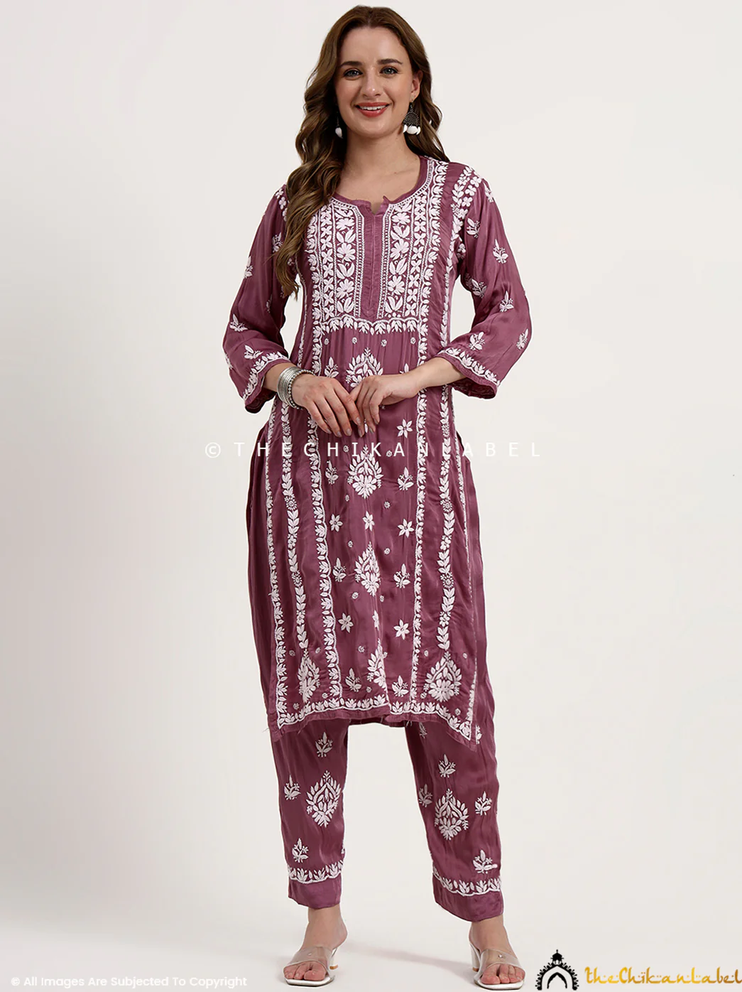Sadia Satin Modal Chikankari Kurta Set - Mauve