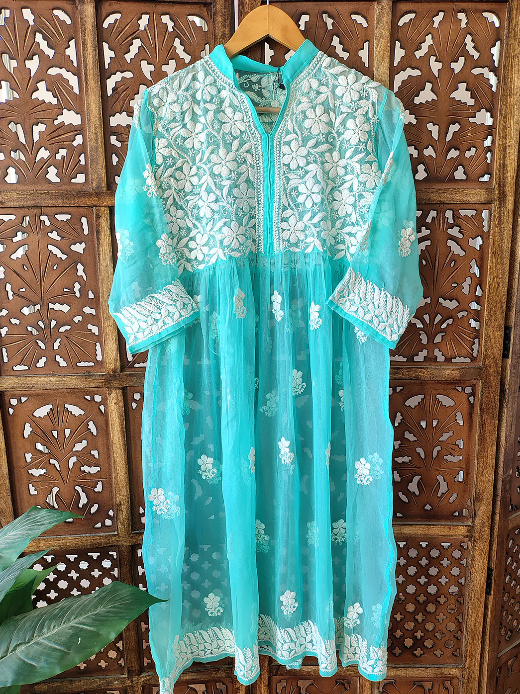 Sea Green Georgette Chikankari Kurti - Image 2