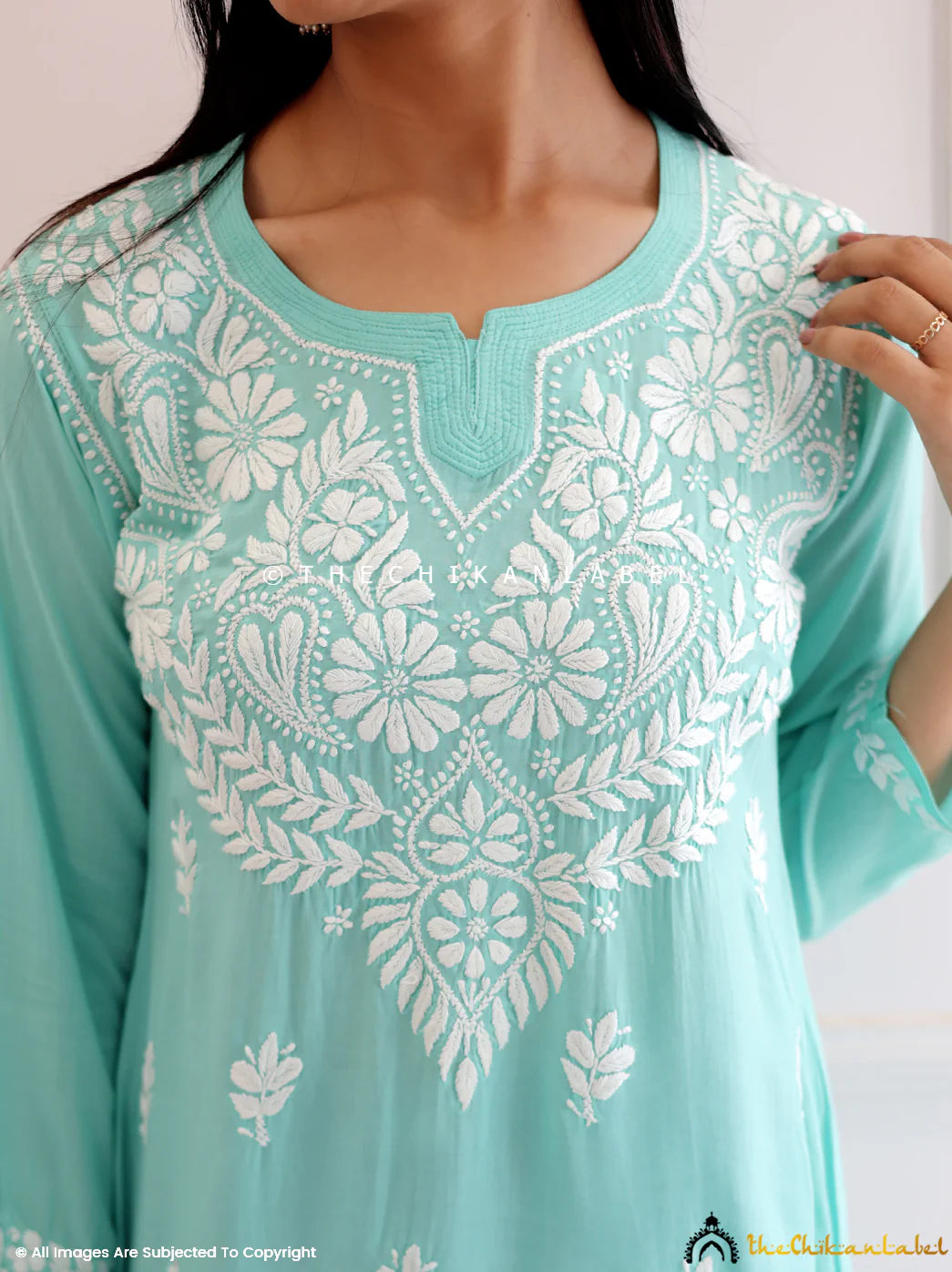 Sea Green Modal Chikankari Short Kurti - Image 2