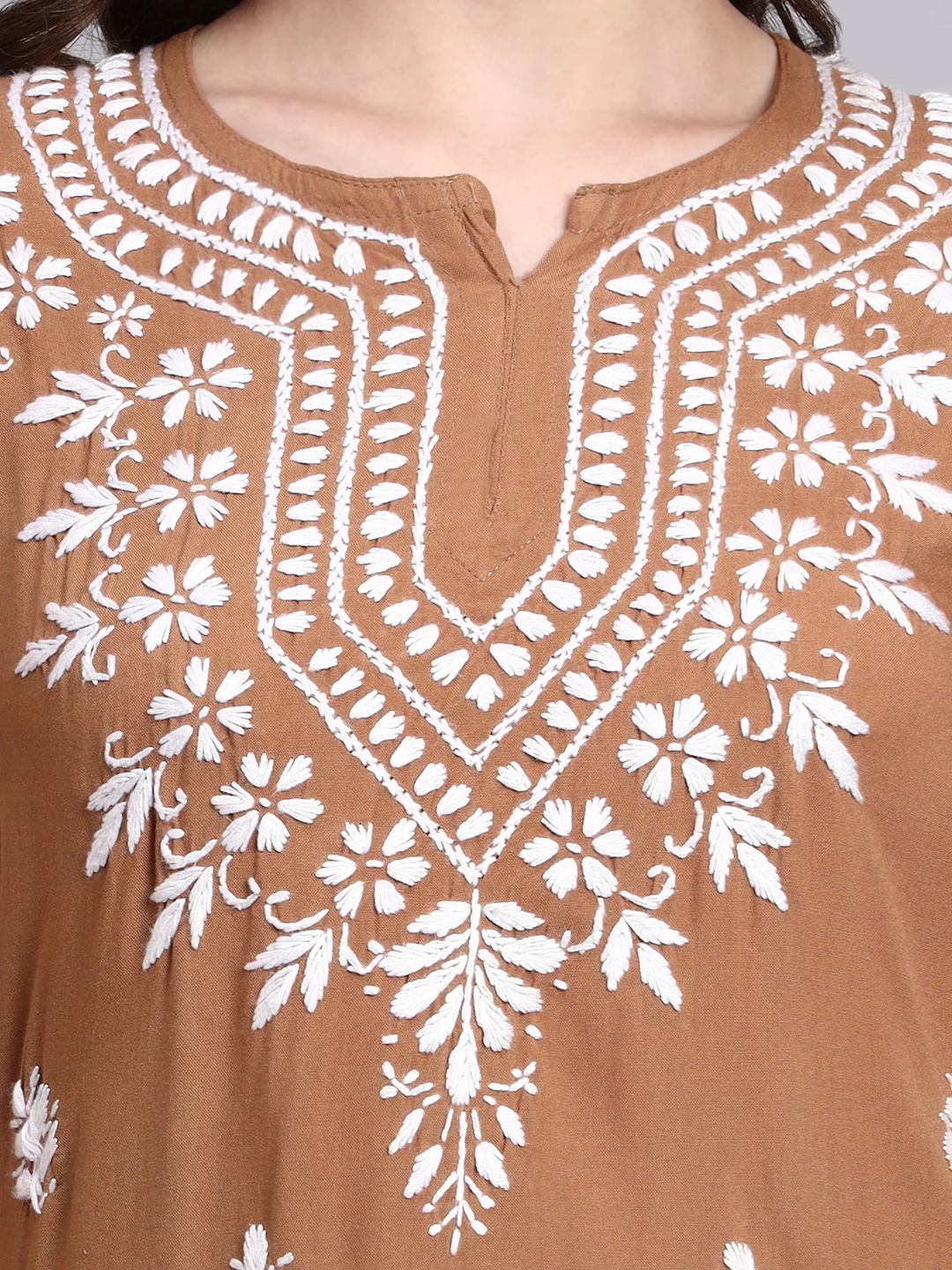 Siara Rayon Chikankari Short Kurta - Beige - Image 2