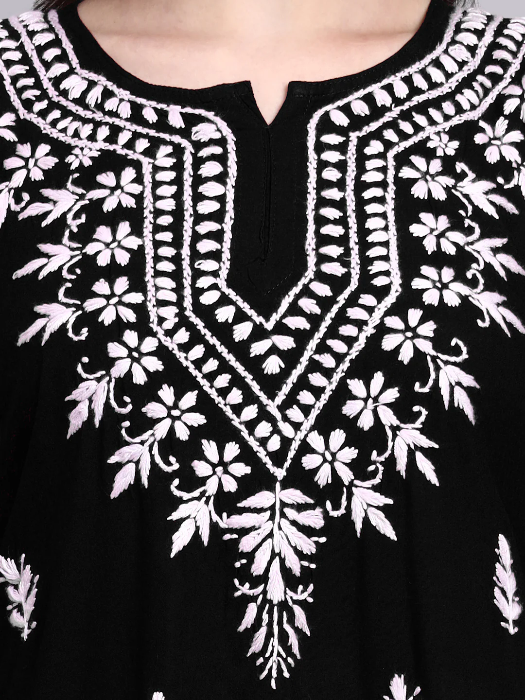 Siara Rayon Chikankari Short Kurta - Black - Image 2