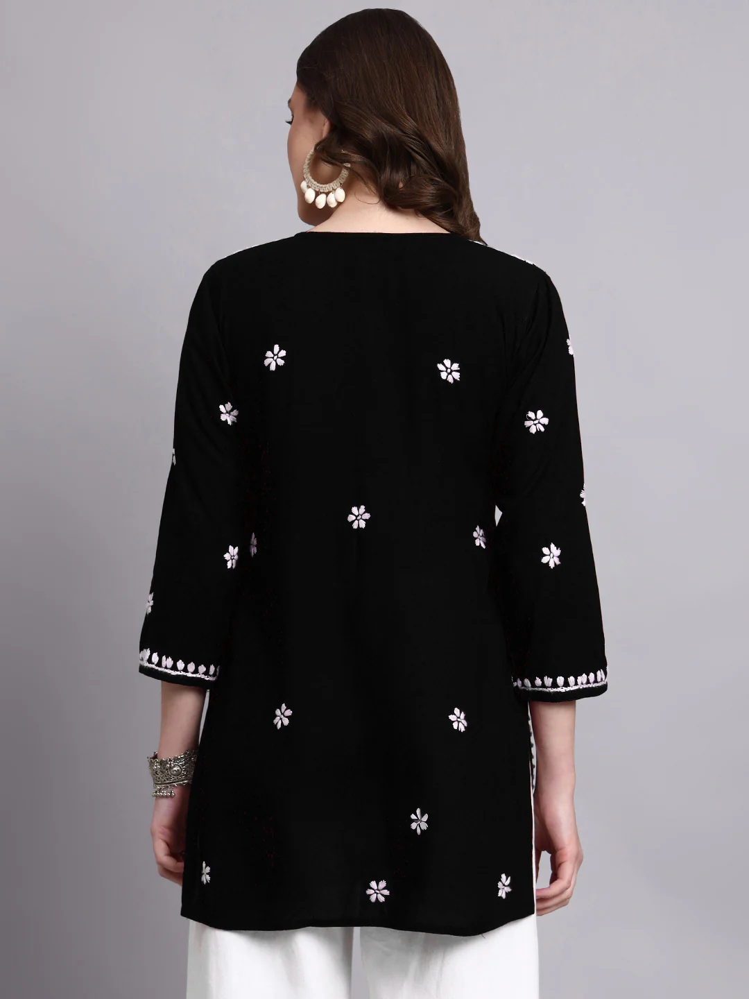 Siara Rayon Chikankari Short Kurta - Black - Image 3
