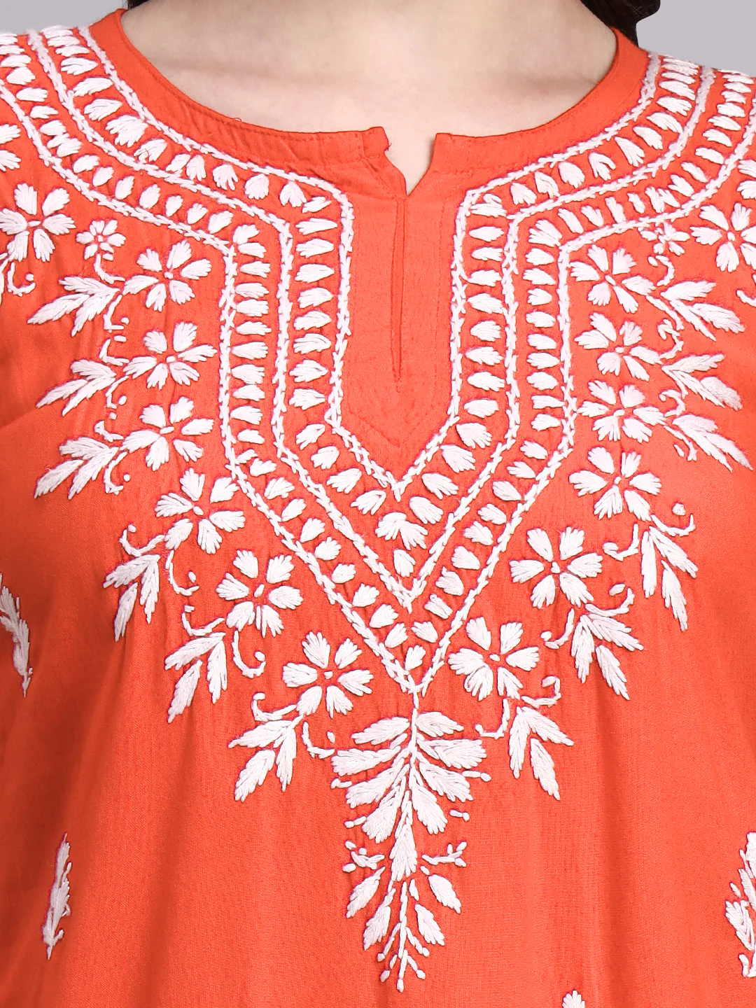 Siara Rayon Chikankari Short Kurta - Orange - Image 2